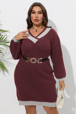 Plus Size Long Sleeve Sweater Dress Burgundy for a perfect OOTD – dress to impress outfits from Amexza