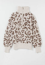 Leopard Half Zip Long Sleeve Sweater for a perfect OOTD – dress to impress outfits from Amexza