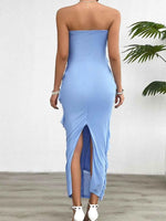 Devine Ruffled Slit Back Tube Maxi Dress