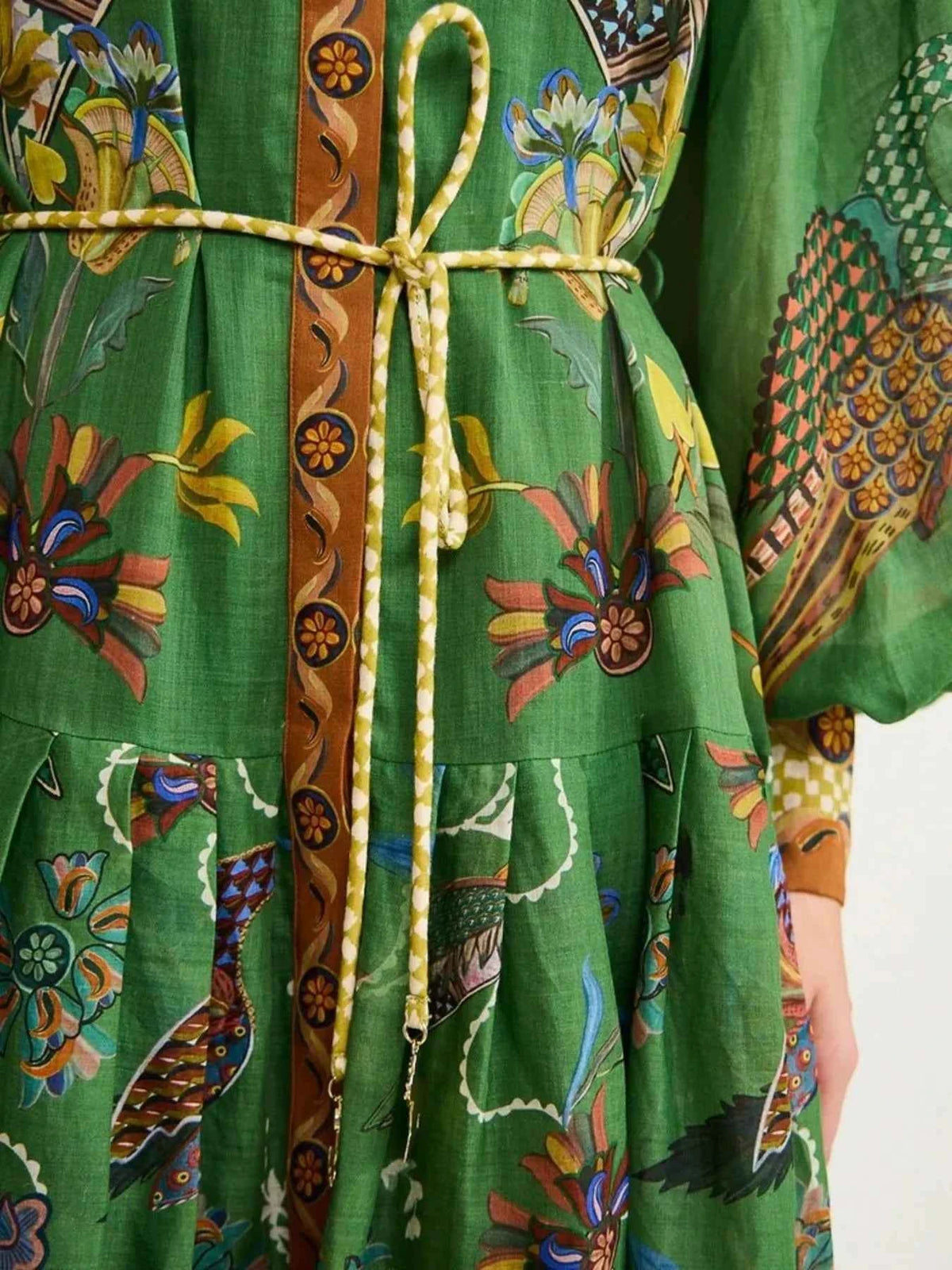 Printed Lantern Sleeve Maxi Shirt Dress