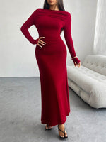 Devine Ruched Long Sleeve Maxi Dress - Amexza