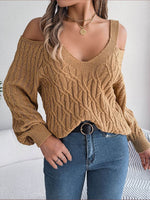 Cable-Knit Cold Shoulder Long Sleeve Sweater for a perfect OOTD – dress to impress outfits from Amexza