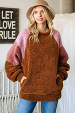 Culture Code Color Block Faux Fur Raglan Sleeve Sweatshirt Brown for a perfect OOTD – dress to impress outfits from Amexza