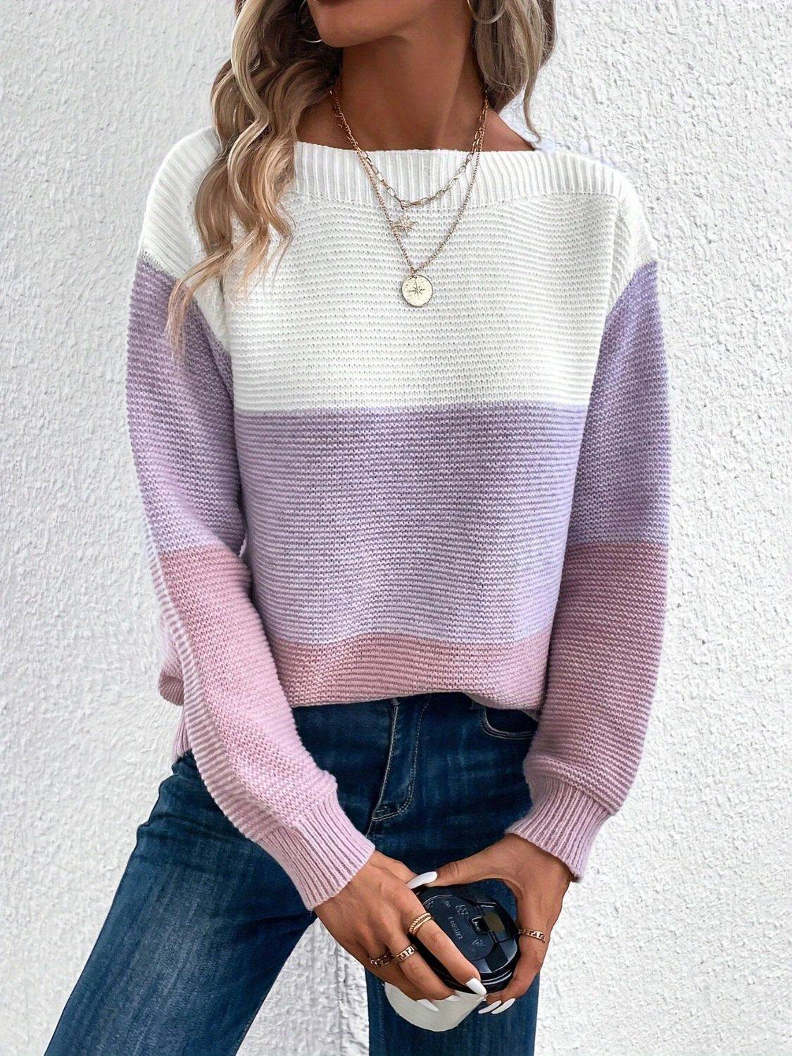 Color Block Boat Neck Sweater for a perfect OOTD – dress to impress outfits from Amexza