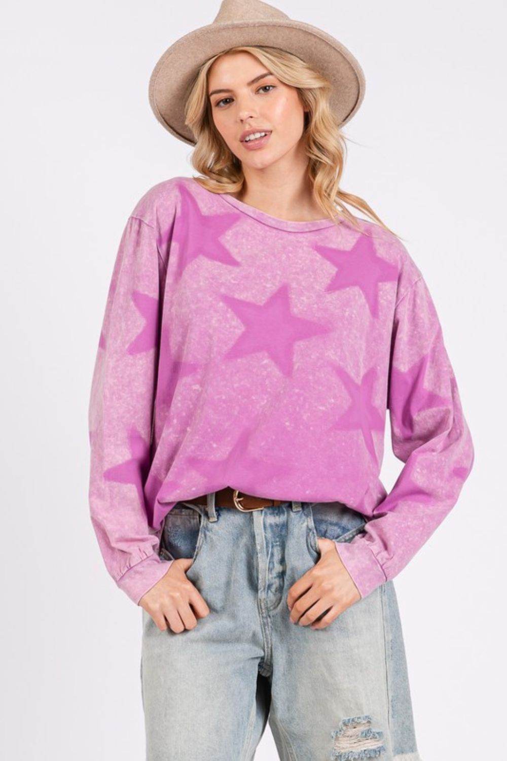 SAGE + FIG Mineral Wash Star Pattern T-Shirt - Amexza