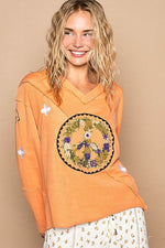 POL Peace Embroidered Exposed Seam Back Ruffle V-Neck Top - Amexza