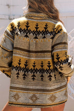 Pocketed Geometric Collared Neck Jacket - Amexza