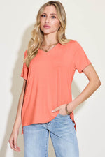 Basic Bae Bamboo Full Size V-Neck High-Low T-Shirt - Amexza