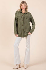 BOMBOM Checkered Button Down Dropped Shoulder Shacket - Amexza