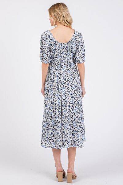Ces Femme Floral Square Neck Puff Sleeve Midi Dress for a perfect OOTD – dress to impress outfits from Amexza