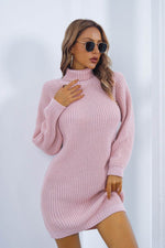 Buttoned Turtleneck Long Sleeve Sweater Dress Carnation Pink for a perfect OOTD – dress to impress outfits from Amexza