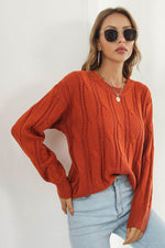 Round Neck Long Sleeve Sweater Rust for a perfect OOTD – dress to impress outfits from Amexza