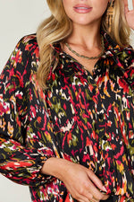 Double Take Full Size Printed Button Up Long Sleeve Shirt - Amexza