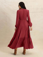 V-Neck Balloon Sleeve Ruffled Hem Maxi Dress for a perfect OOTD – dress to impress outfits from Amexza