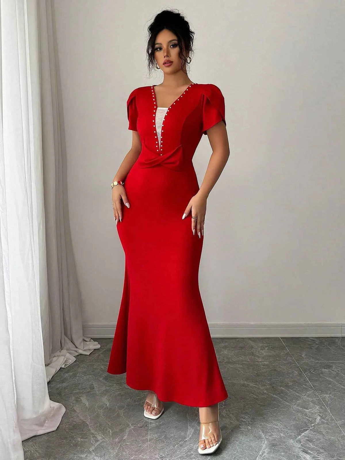 Petal Sleeve Mermaid Maxi Dress