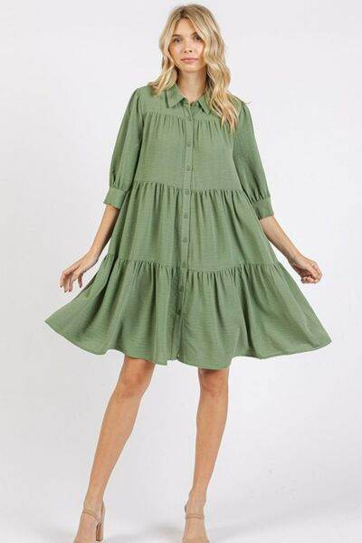 Mittoshop Button Detail Collared Neck Tiered Shirt Dress for a perfect OOTD – dress to impress outfits from Amexza