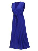 Tied Surplice Cap Sleeve Pleated Dress - Amexza