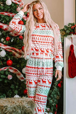 Christmas Element Round Neck Top and Pants Lounge Set White for a perfect OOTD – dress to impress outfits from Amexza