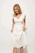 And The Why Ruffle Sleeve Front Smocked Tiered Midi Dress