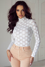 Mock Neck Long Sleeve Lace Top - Amexza