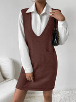 V-Neck Sleeveless Sweater Dress with Pockets Brown for a perfect OOTD – dress to impress outfits from Amexza