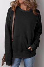 Solid Color Round Neck Long Sleeve Sweatshirt Black for a perfect OOTD – dress to impress outfits from Amexza