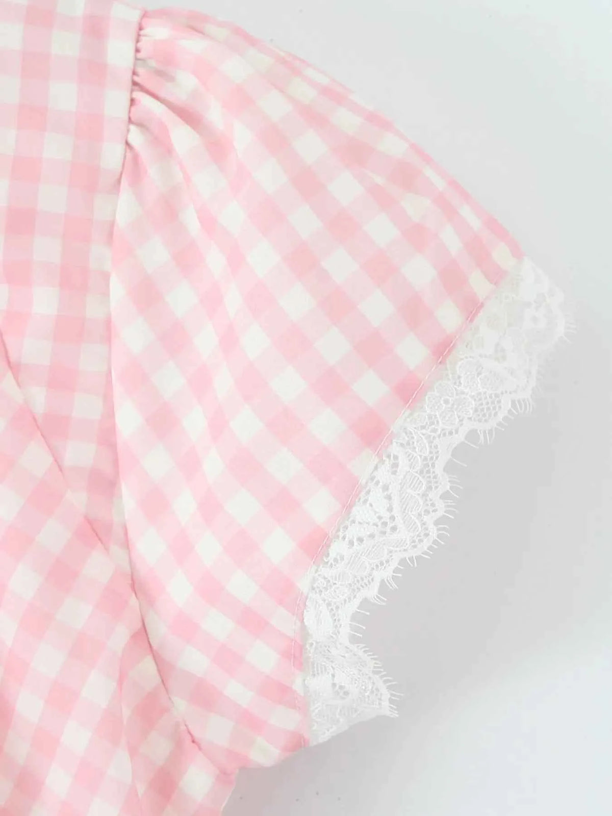 Gingham Ruffle Mini Dress with Lace Trim