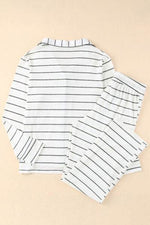 Striped V-Neck Long Sleeve Top and Pants Lounge Set for a perfect OOTD – dress to impress outfits from Amexza