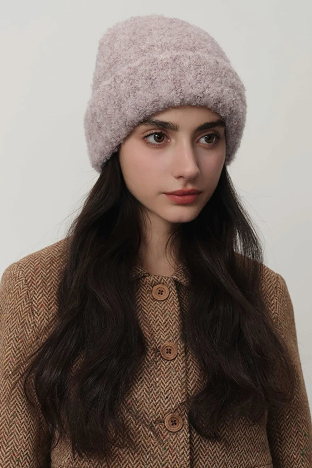 Solid Color Thermal Knit Hat Mauve One Size for a perfect OOTD – dress to impress outfits from Amexza
