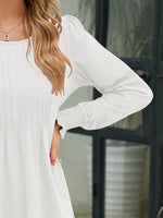Smocked Round Neck Lantern Sleeve Blouse - Amexza