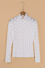 Mock Neck Long Sleeve Lace Top - Amexza