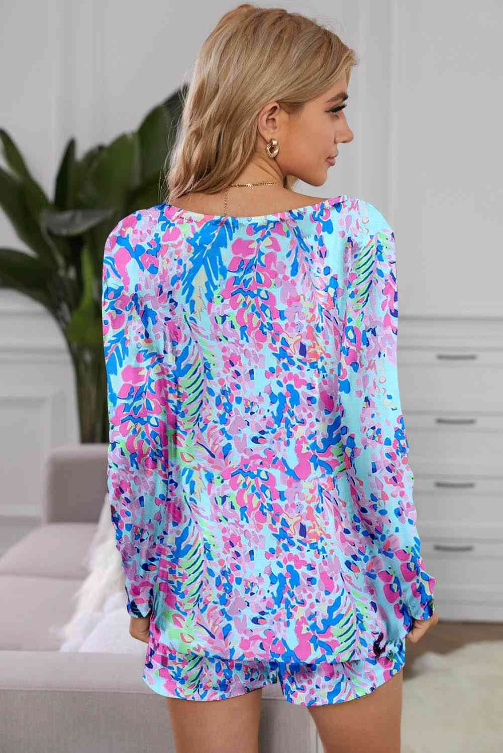 Round Neck Printed Top and Shorts Lounge Set for a perfect OOTD – dress to impress outfits from Amexza