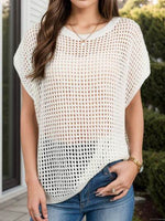 Openwork Round Neck Short Sleeve Cover-Up Cream for a perfect OOTD – dress to impress outfits from Amexza
