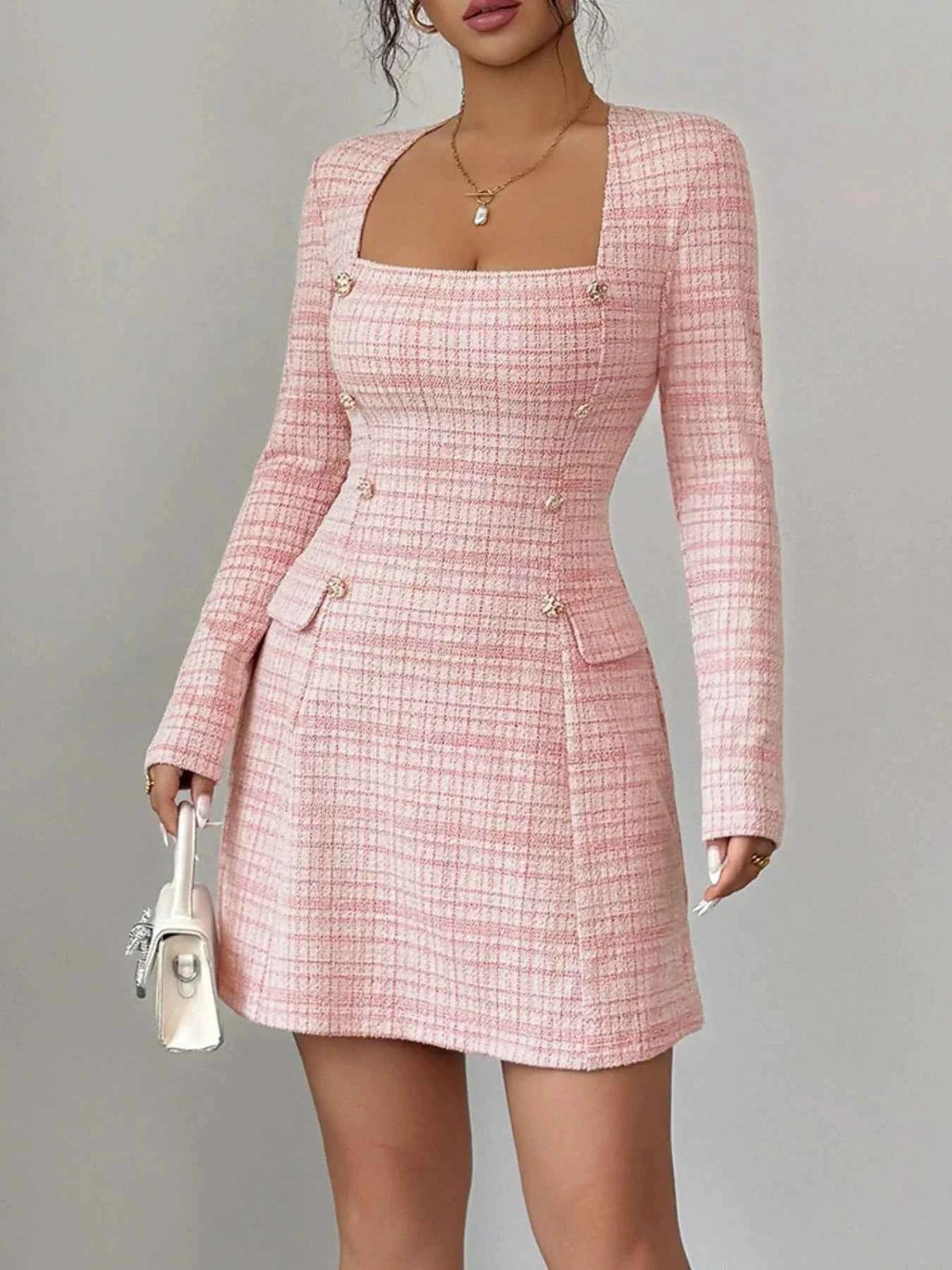 Square Neck Long Sleeve Dress