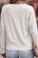 Lace Detail V-Neck Long Sleeve T-Shirt - Amexza