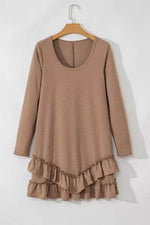 Ruffled Scoop Neck Three-Quarter Sleeve Mini Dress for a perfect OOTD – dress to impress outfits from Amexza