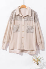 Sequin Button Up Dropped Shoulder Jacket - Amexza