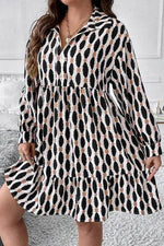 Plus Size Printed Johnny Collar Long Sleeve Dress for a perfect OOTD – dress to impress outfits from Amexza