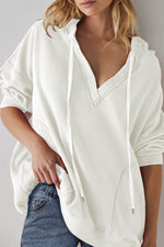 Exposed Seam Drawstring Long Sleeve Hoodie White for a perfect OOTD – dress to impress outfits from Amexza