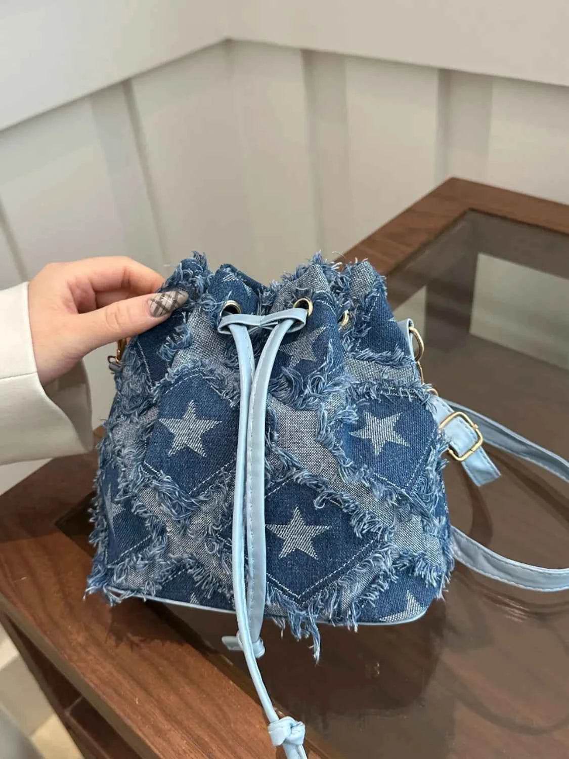 Drawstring Raw Edge Bucket Bag Style C One Size for a perfect OOTD – dress to impress outfits from Amexza