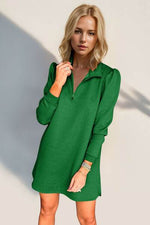 Double Take Textured Quarter Zip Long Sleeve Dress Green for a perfect OOTD – dress to impress outfits from Amexza