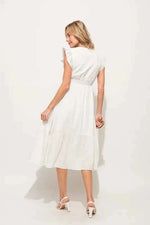 And The Why Ruffle Sleeve Front Smocked Tiered Midi Dress