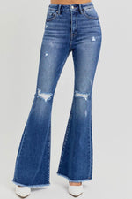 RISEN Full Size High Rise Distressed Raw Hem Flare Jeans - Amexza
