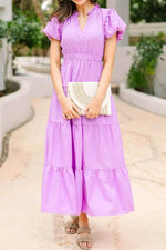 Notched Short Puff Sleeve Dress for a perfect OOTD – dress to impress outfits from Amexza