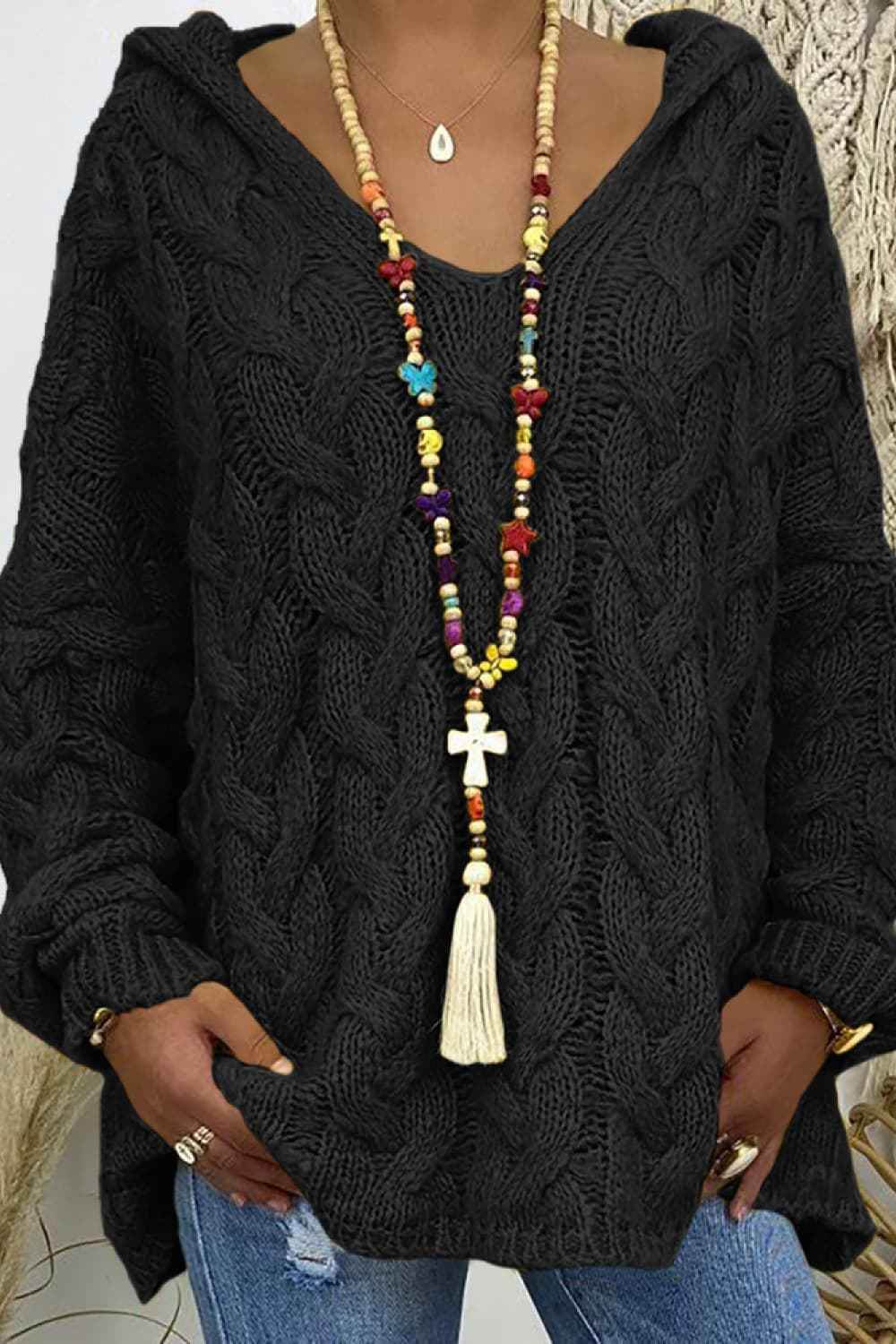 Cable-Knit Hooded Sweater for a perfect OOTD – dress to impress outfits from Amexza