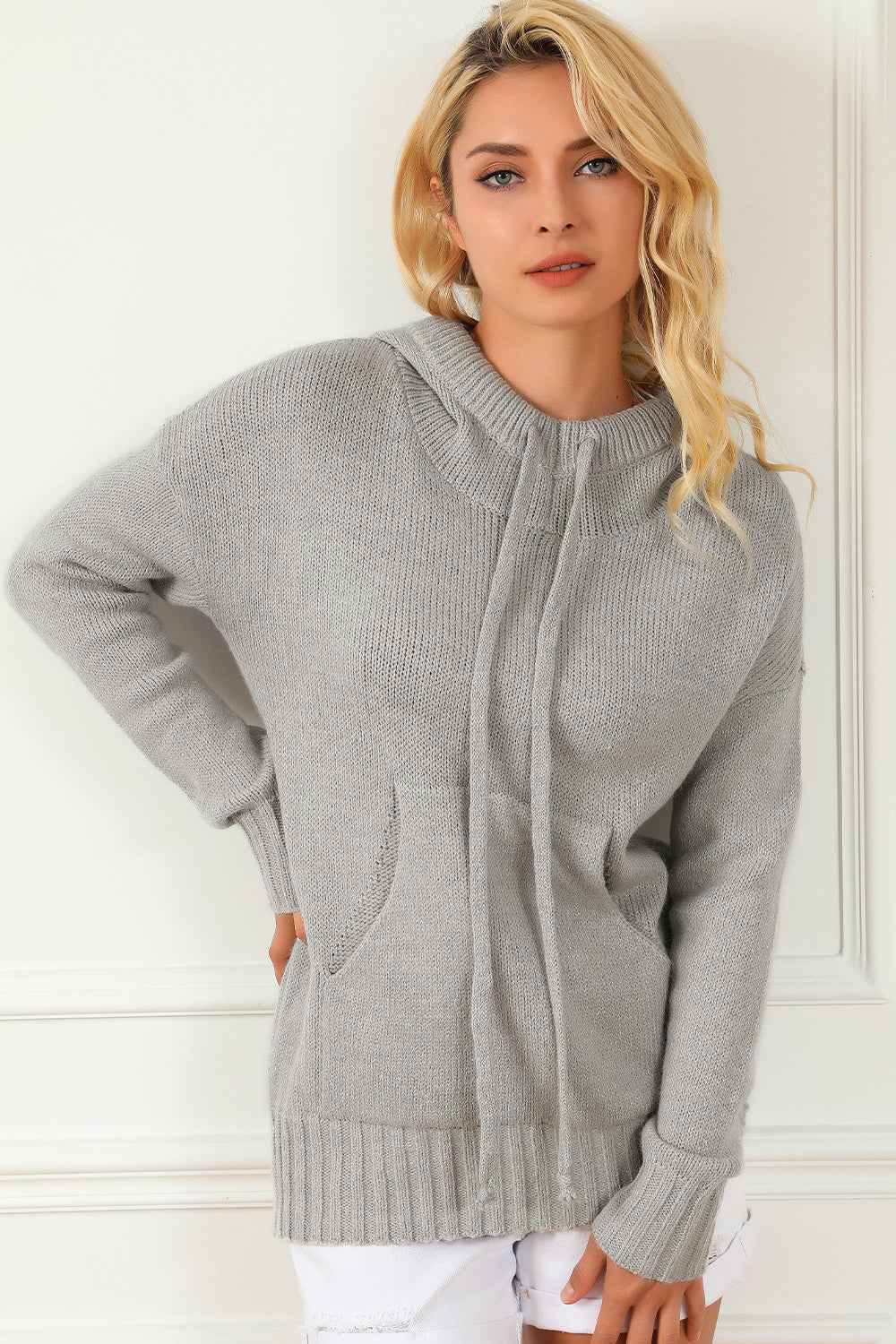 Drawstring Hooded Sweater with Pocket for a perfect OOTD – dress to impress outfits from Amexza