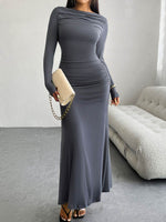 Devine Ruched Long Sleeve Maxi Dress - Amexza