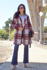 Double Take Full Size Plaid Button Up Lapel Collar Coat - Amexza