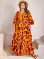 Plus Size Lace Detail Printed V-Neck Maxi Dress - Amexza