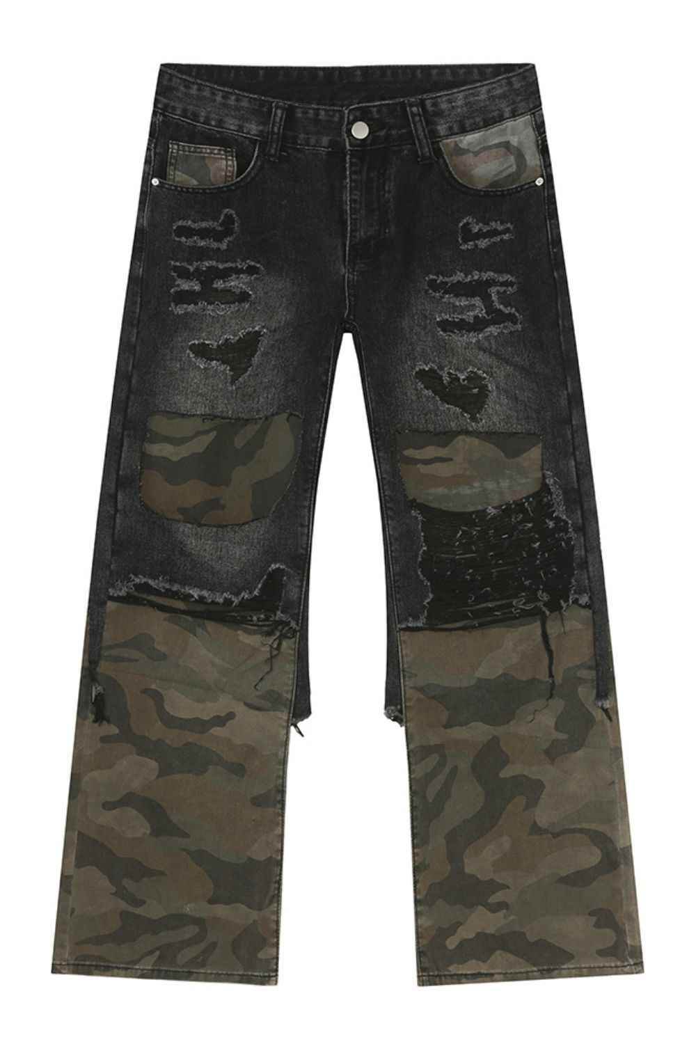 Distressed Camouflage Patchwork Jeans for a perfect OOTD – dress to impress outfits from Amexza